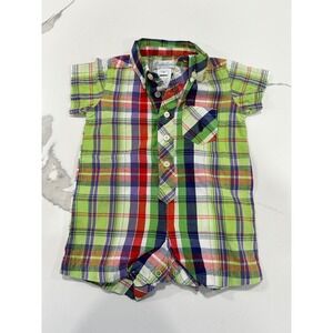 Ralph Lauren Baby 3M Plaid Shortall Romper One Piece‎ Green Red Blue White